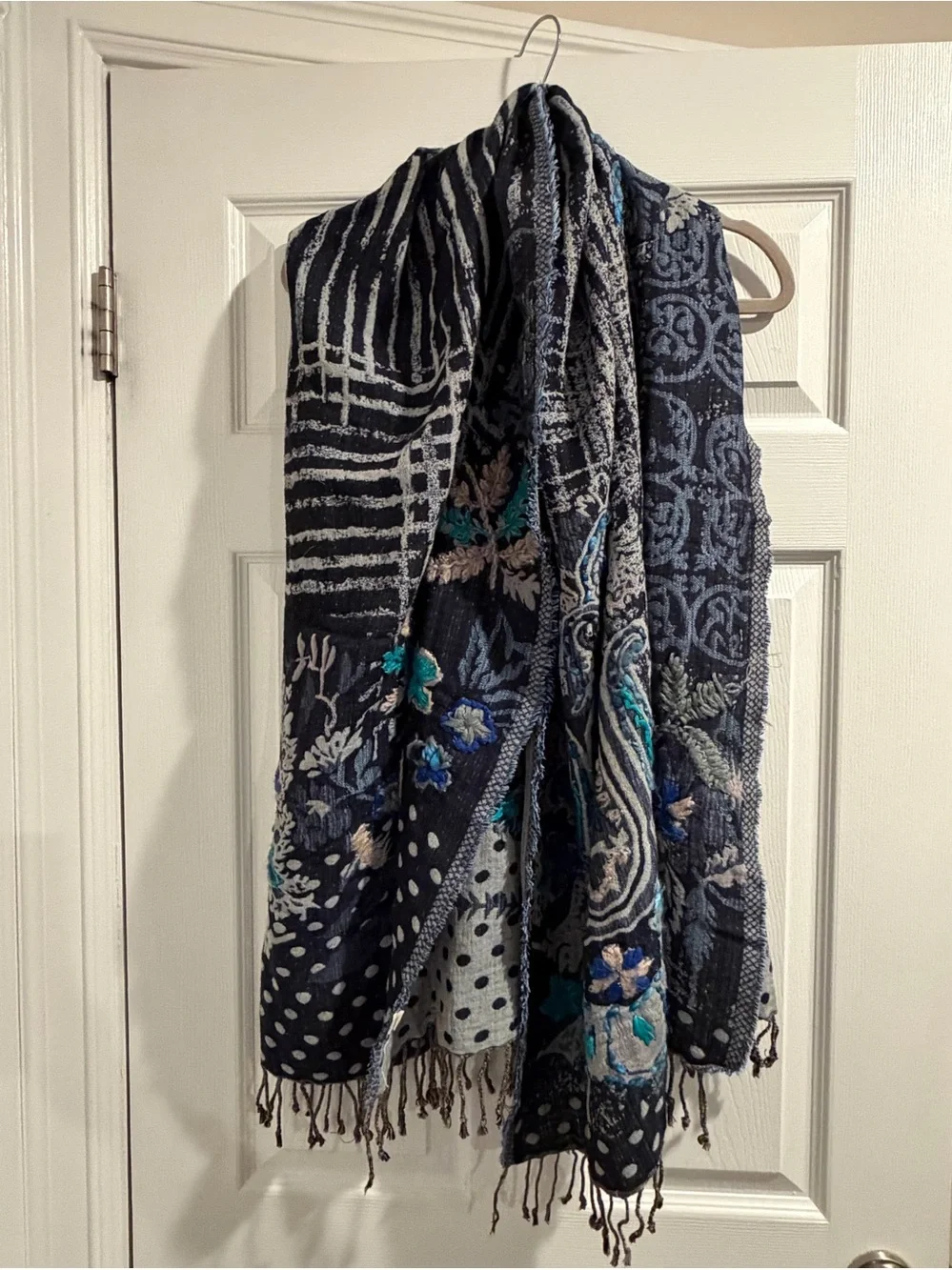 World Market Navy Blue Floral Patchwork Scarf